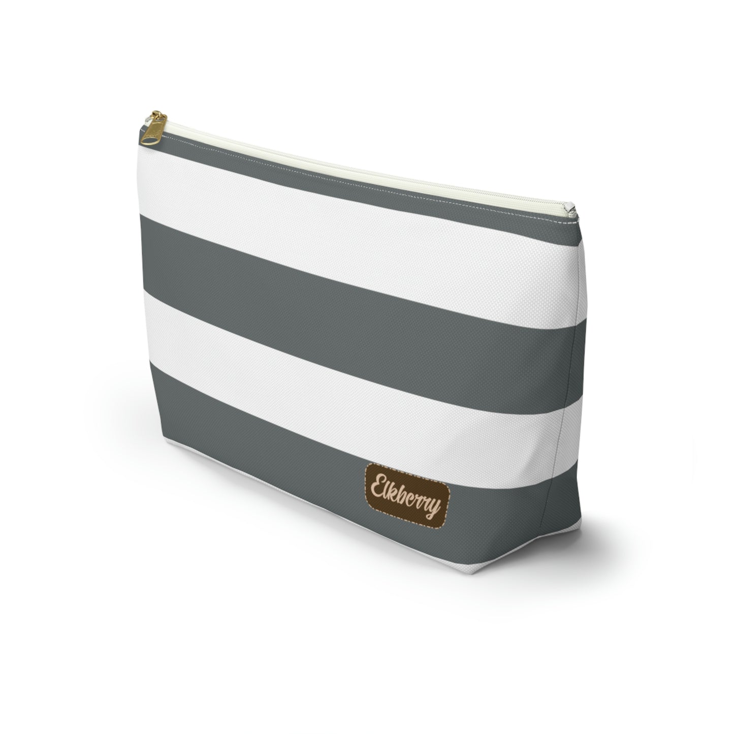 Big Bottom Zipper Pouch - Charcoal Gray/White Stripes