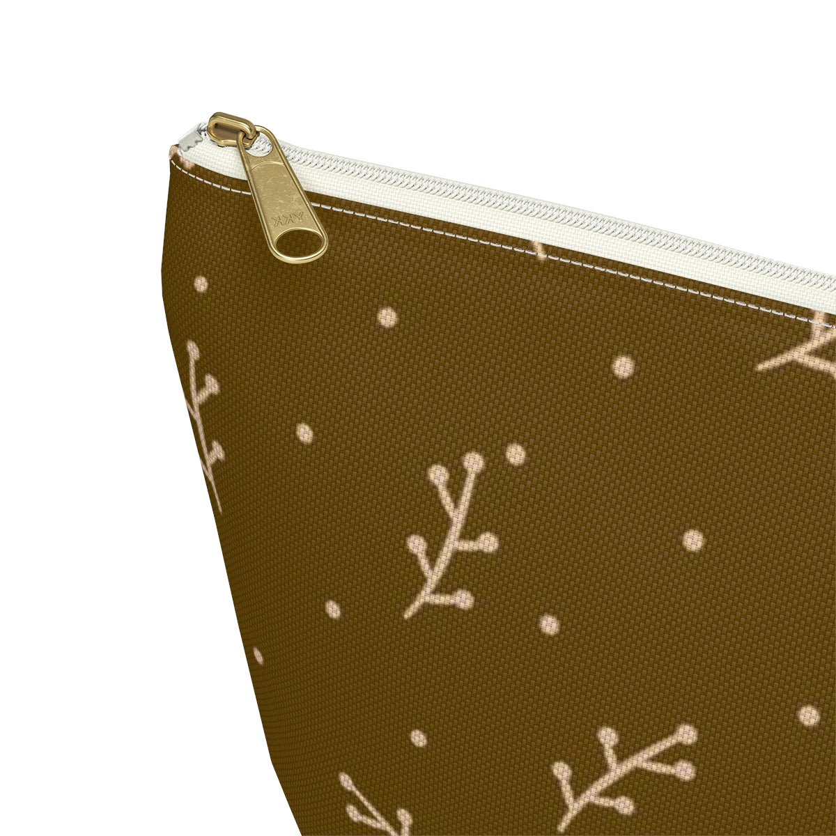Big Bottom Zipper Pouch - Cream Berry Branches on Mustard Background