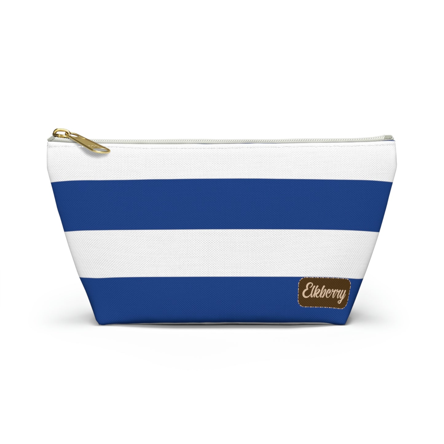 Big Bottom Zipper Pouch - True Blue/White Stripes