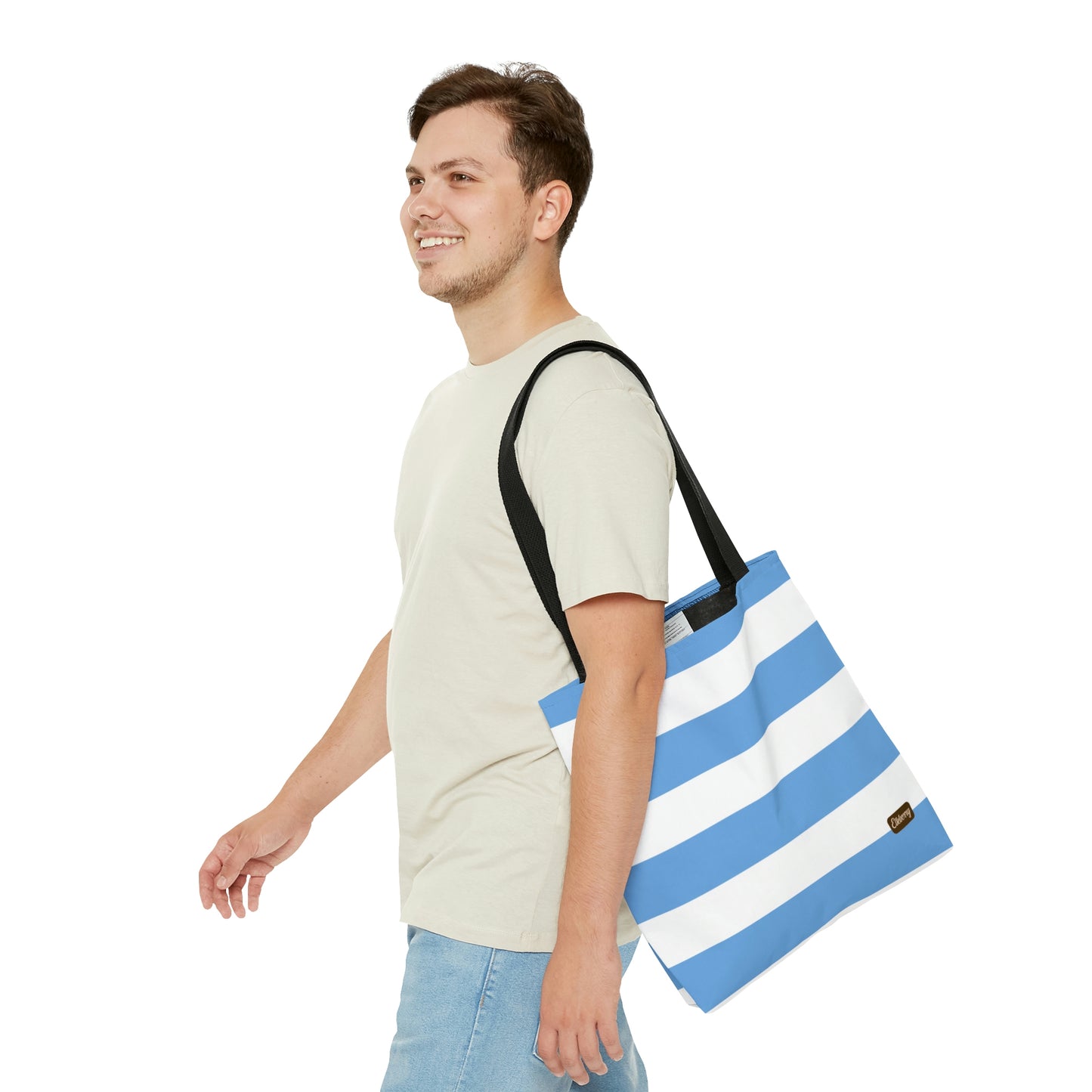Lightweight Tote Bag - Light Blue/White Stripes