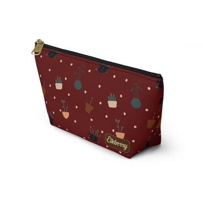 Big Bottom Zipper Pouch - Potted Plants in Red