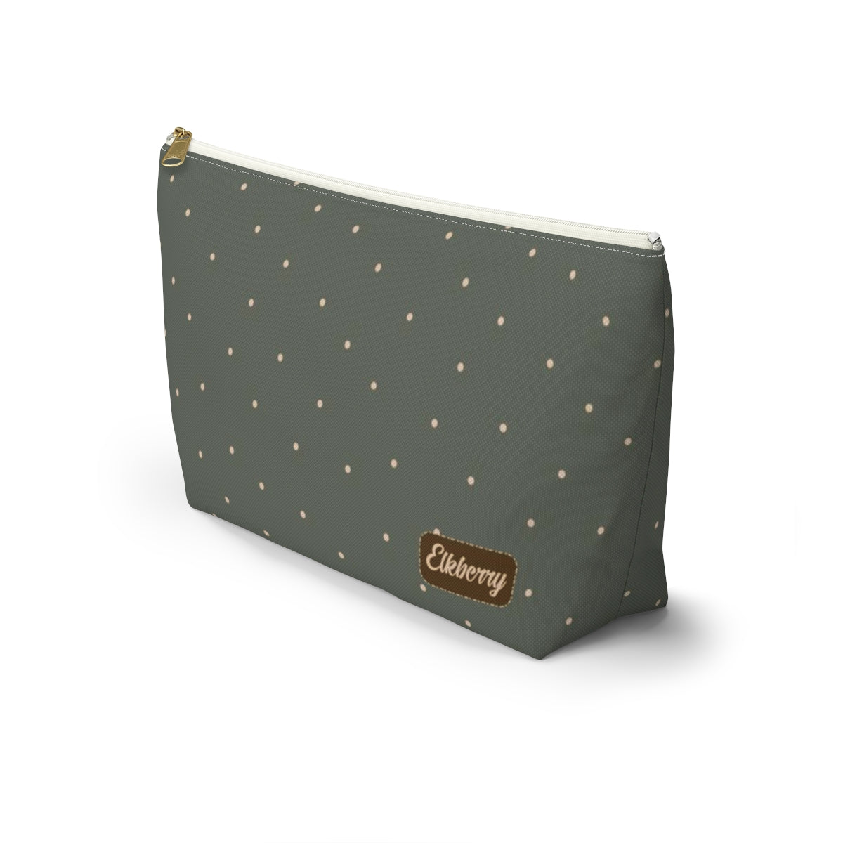 Big Bottom Zipper Pouch - Dots on Sage