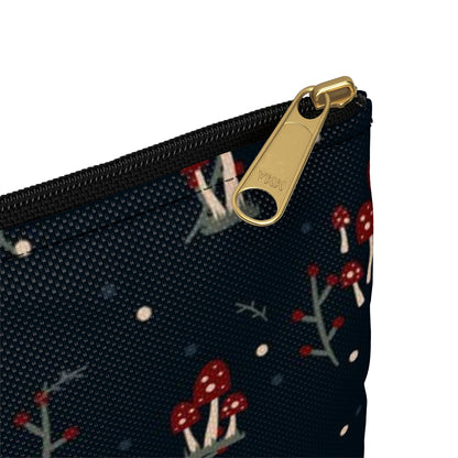 Flat Zipper Pouch - Mushroom Family on Navy