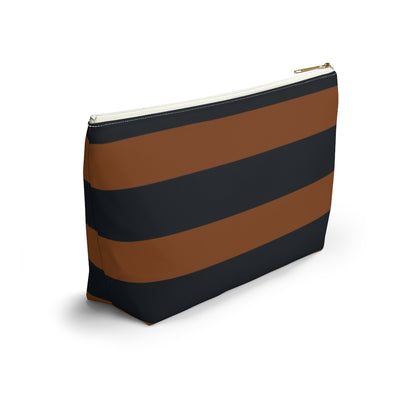 Big Bottom Zipper Pouch - Pumpkin/Navy Stripes