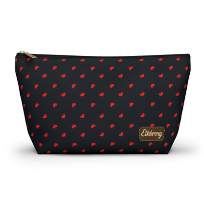 Big Bottom Zipper Pouch - Hearts on Navy