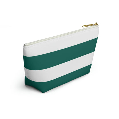 Big Bottom Zipper Pouch - Turquoise/White Stripes