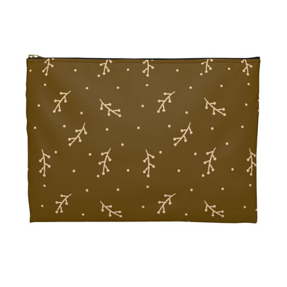 Flat Zipper Pouch - Cream Berry Branches on Mustard Background