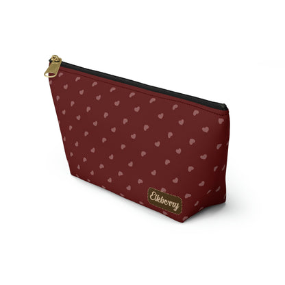 Big Bottom Zipper Pouch - Hearts on Red