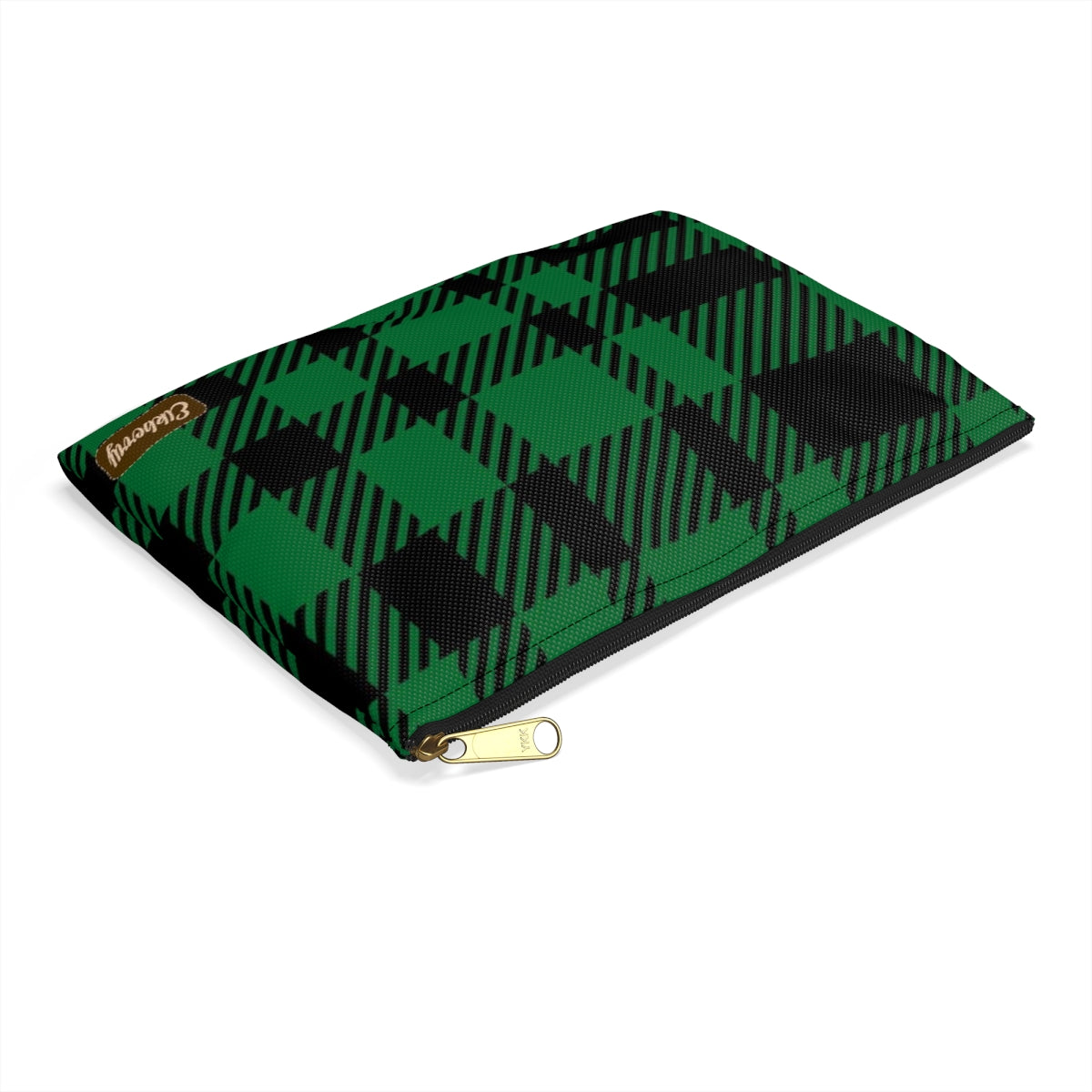 Flat Zipper Pouch - Green Buffalo Check, Green Plaid