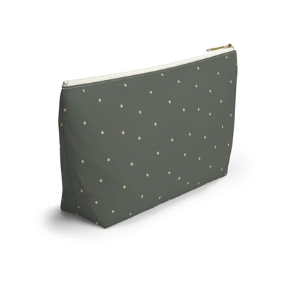 Big Bottom Zipper Pouch - Dots on Sage