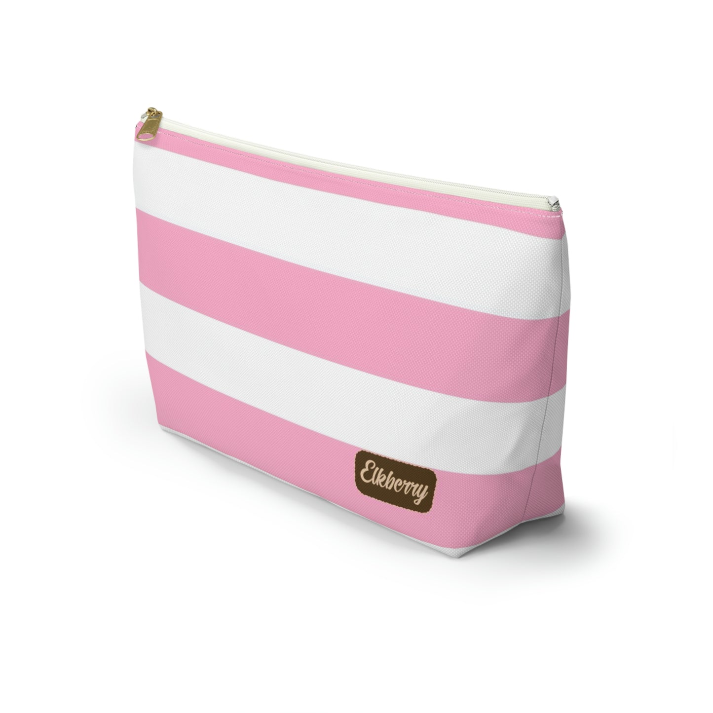 Big Bottom Zipper Pouch - Baby Pink/White Stripes