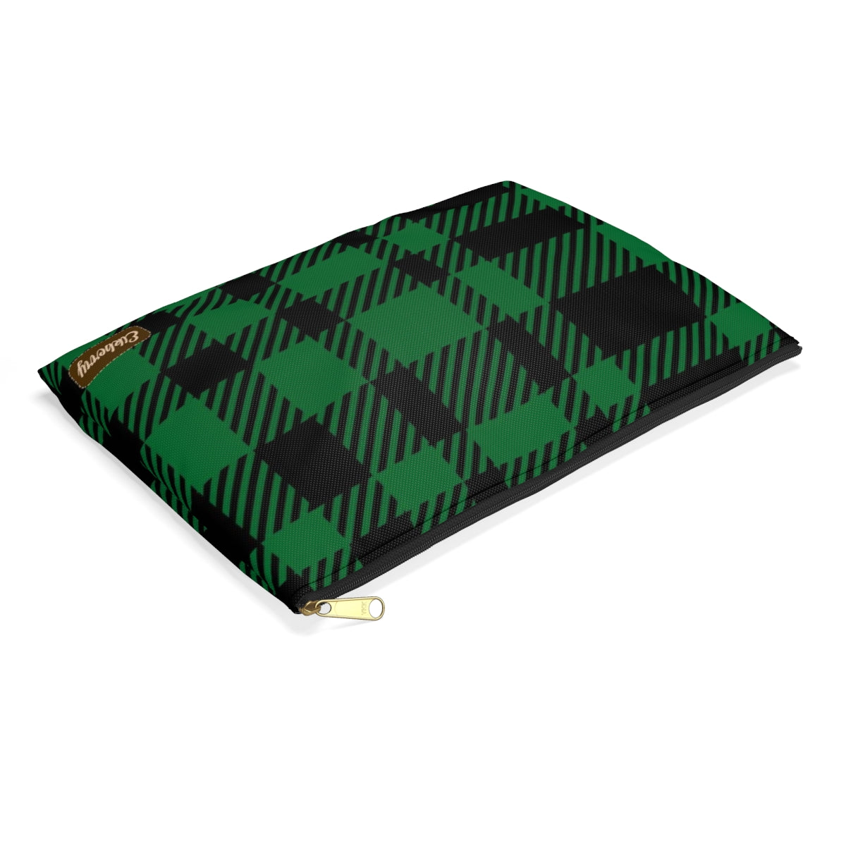 Flat Zipper Pouch - Green Buffalo Check, Green Plaid