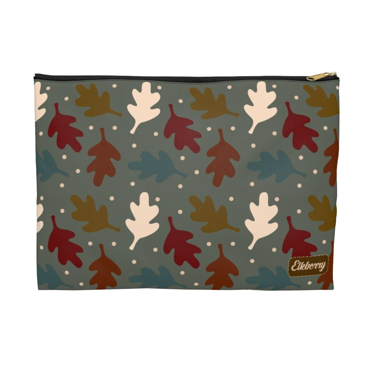 Flat Zipper Pouch - Fall Leaves on Sage