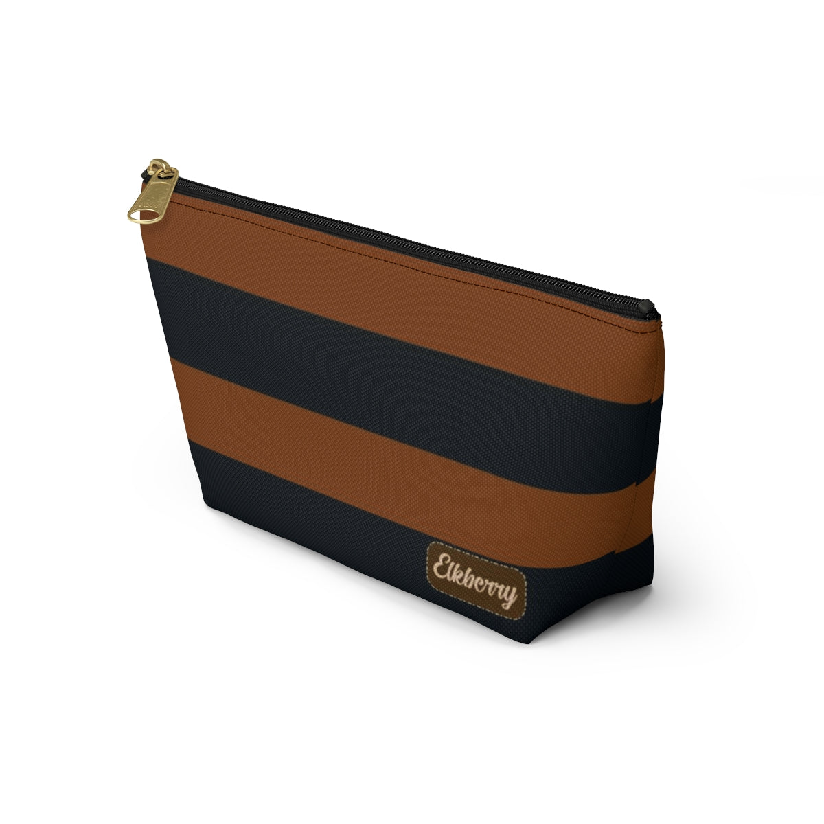 Big Bottom Zipper Pouch - Pumpkin/Navy Stripes