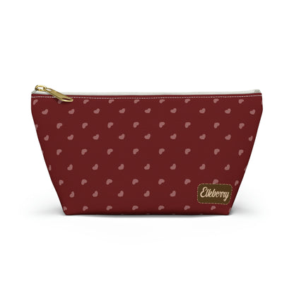 Big Bottom Zipper Pouch - Hearts on Red