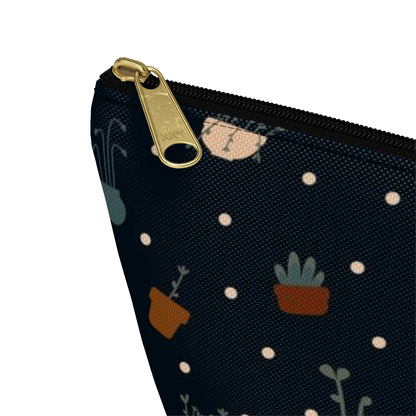 Big Bottom Zipper Pouch - Potted Plants in Navy