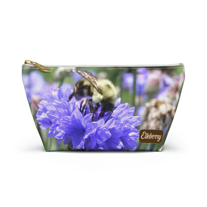 Big Bottom Zipper Pouch - Bee on Bachelor's Button