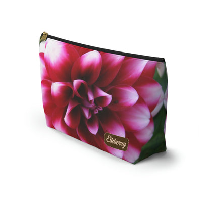 Big Bottom Zipper Pouch - Pink & White Dahlia