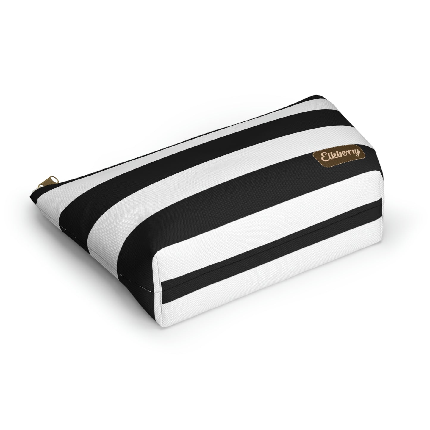 Big Bottom Zipper Pouch - Black/White Stripes