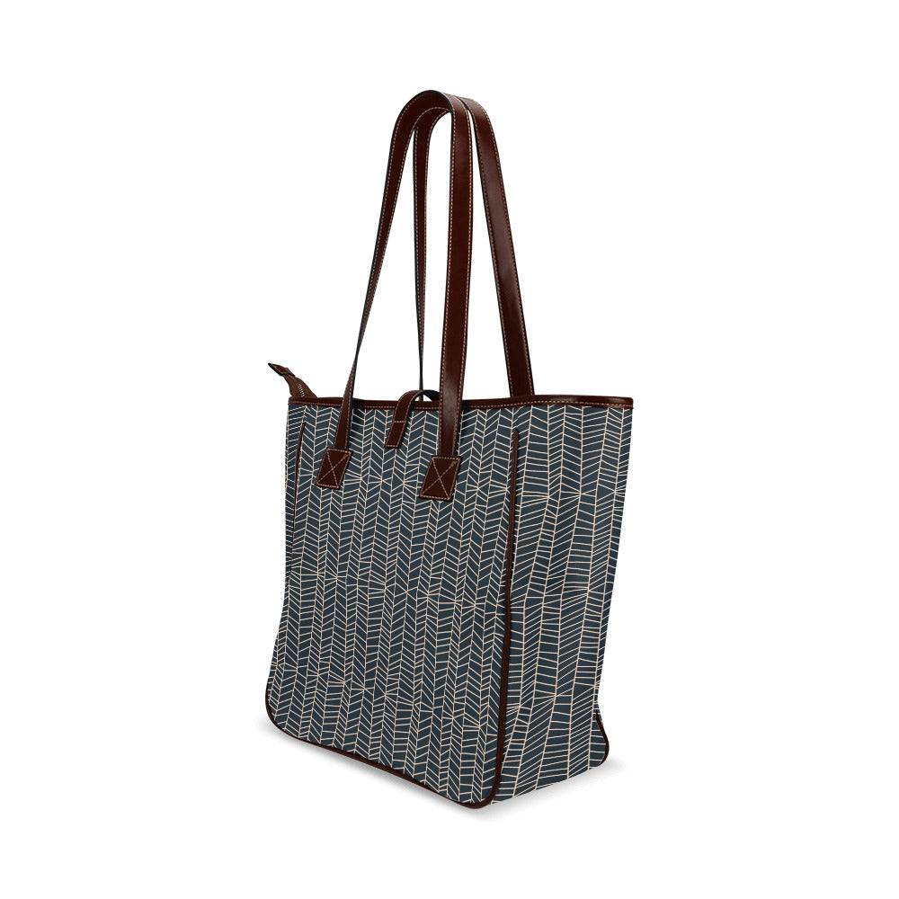 Herringbone - Navy Classic Tote Handbag