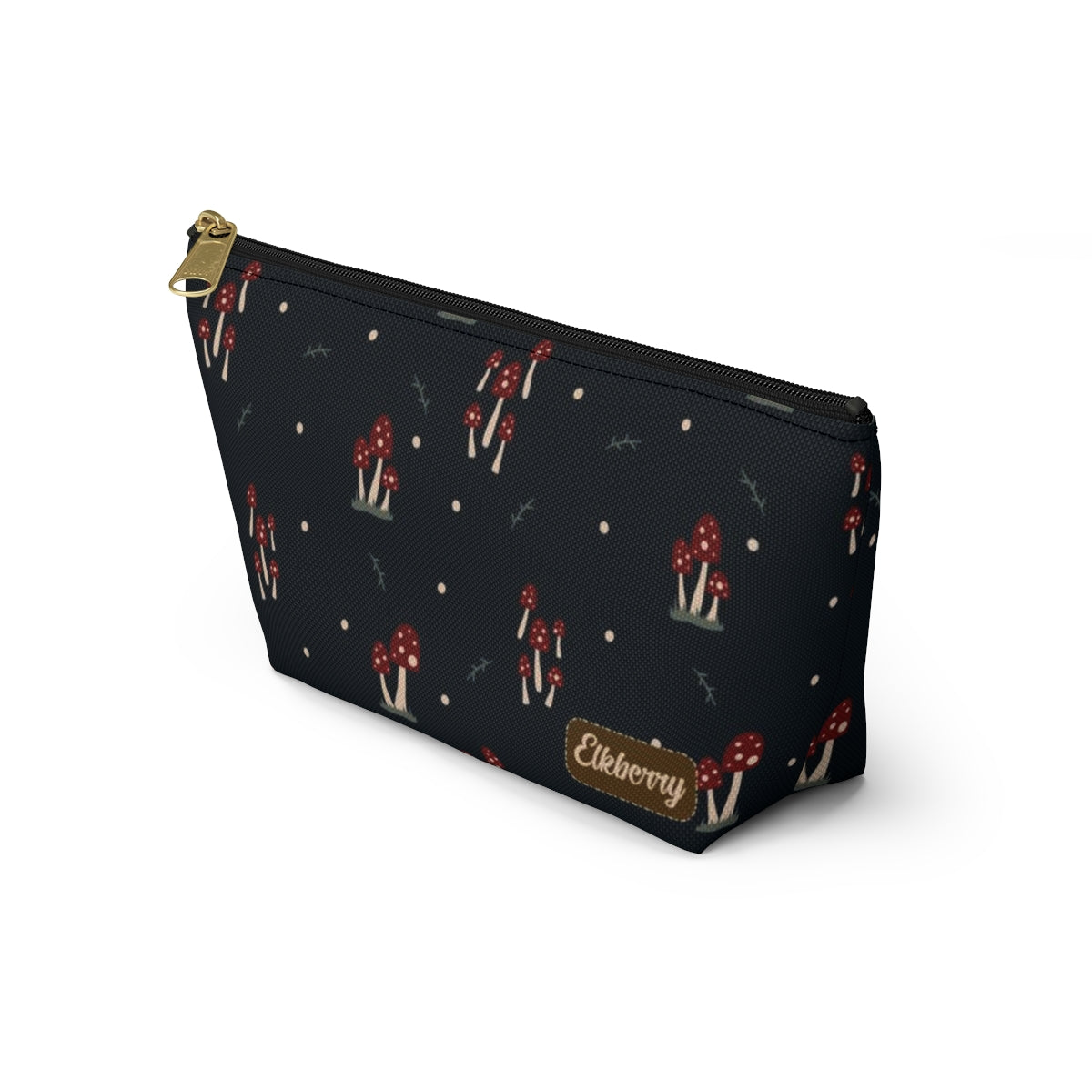 Big Bottom Zipper Pouch - Mushroom Family on Navy