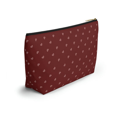 Big Bottom Zipper Pouch - Hearts on Red