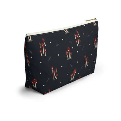 Big Bottom Zipper Pouch - Mushroom Family on Navy