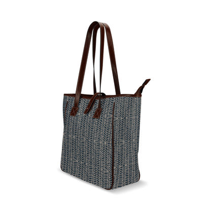 Herringbone - Navy Classic Tote Handbag