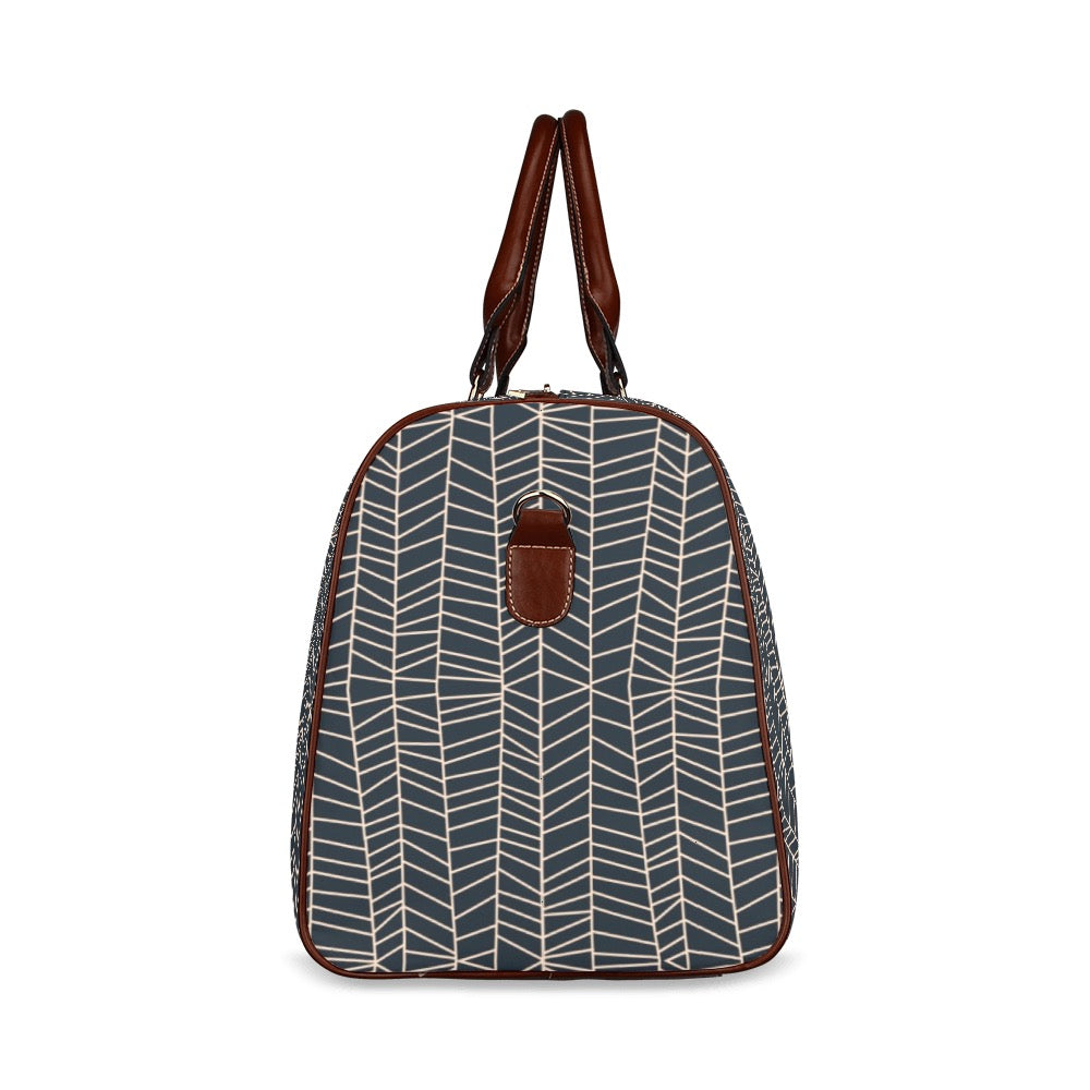 Herringbone - Navy Waterproof Travel Bag (Small)