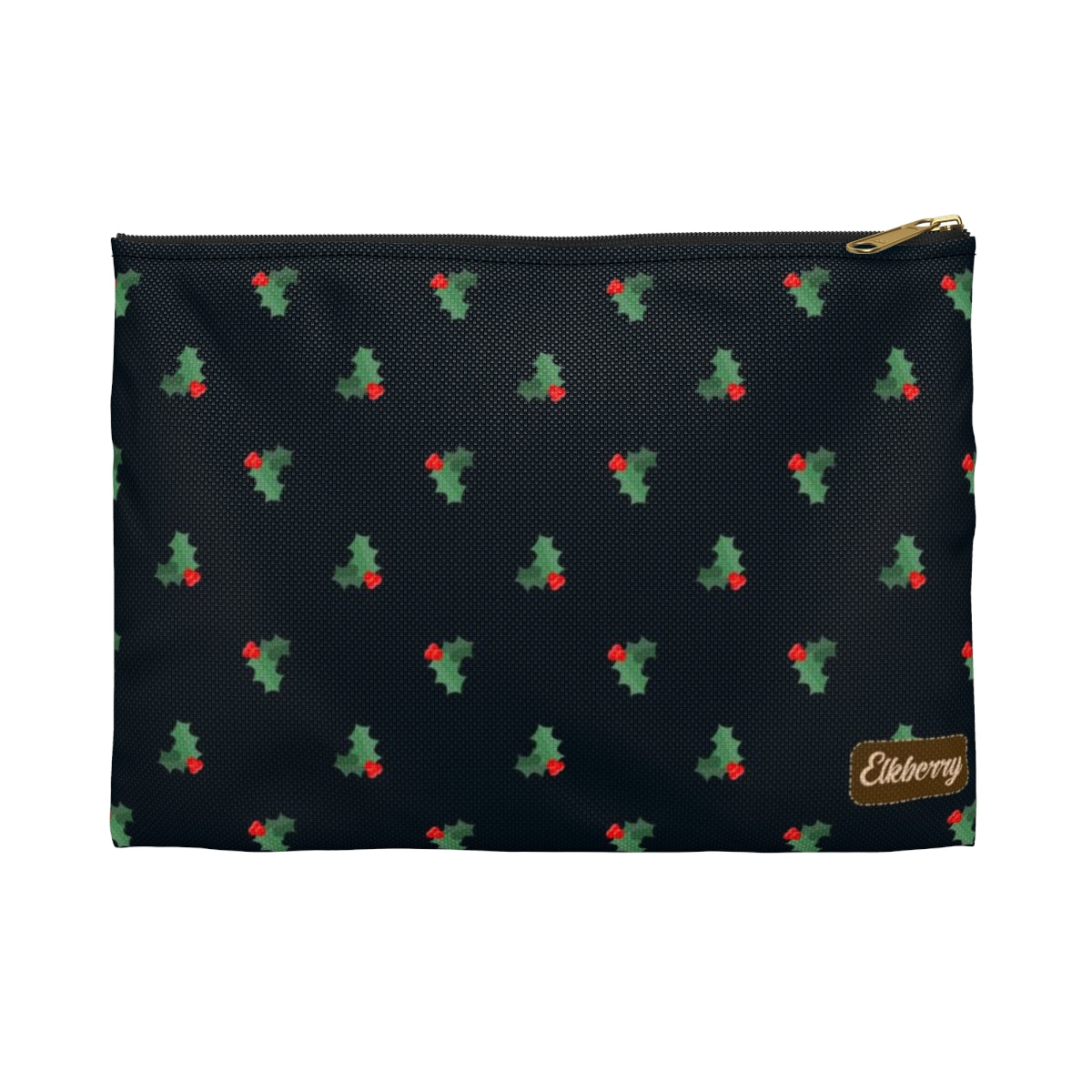 Flat Zipper Pouch - Holly Leaves & Berries