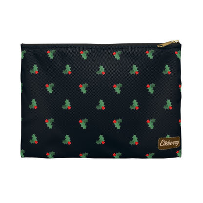 Flat Zipper Pouch - Holly Leaves & Berries