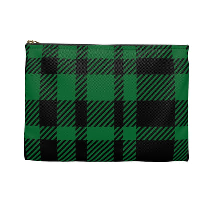 Flat Zipper Pouch - Green Buffalo Check, Green Plaid