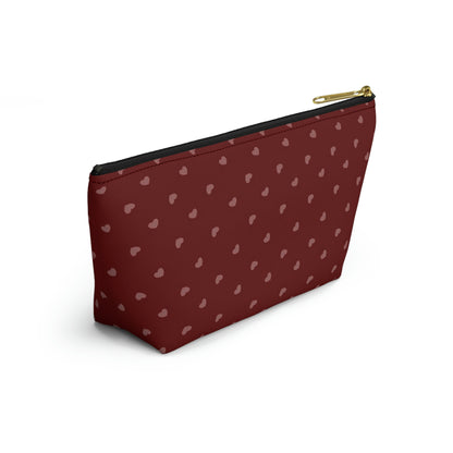 Big Bottom Zipper Pouch - Hearts on Red