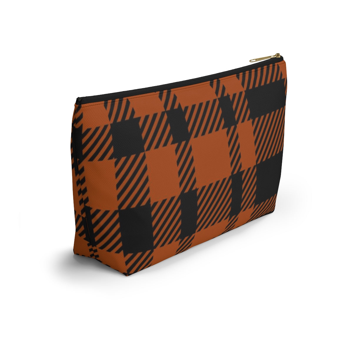 Big Bottom Zipper Pouch - Orange Buffalo Check, Orange Plaid