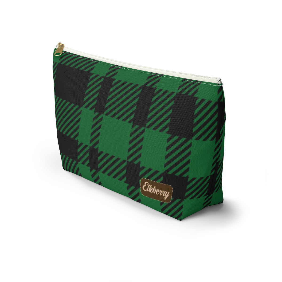 Big Bottom Zipper Pouch - Green Buffalo Check, Green Plaid