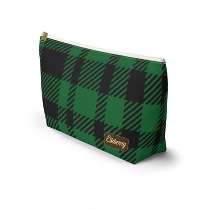 Big Bottom Zipper Pouch - Green Buffalo Check, Green Plaid