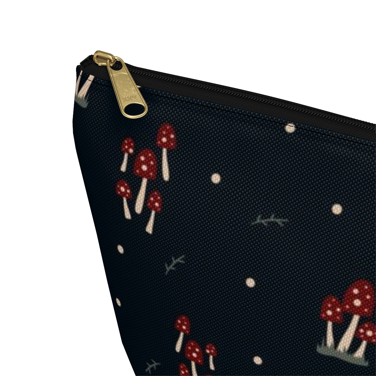 Big Bottom Zipper Pouch - Mushroom Family on Navy