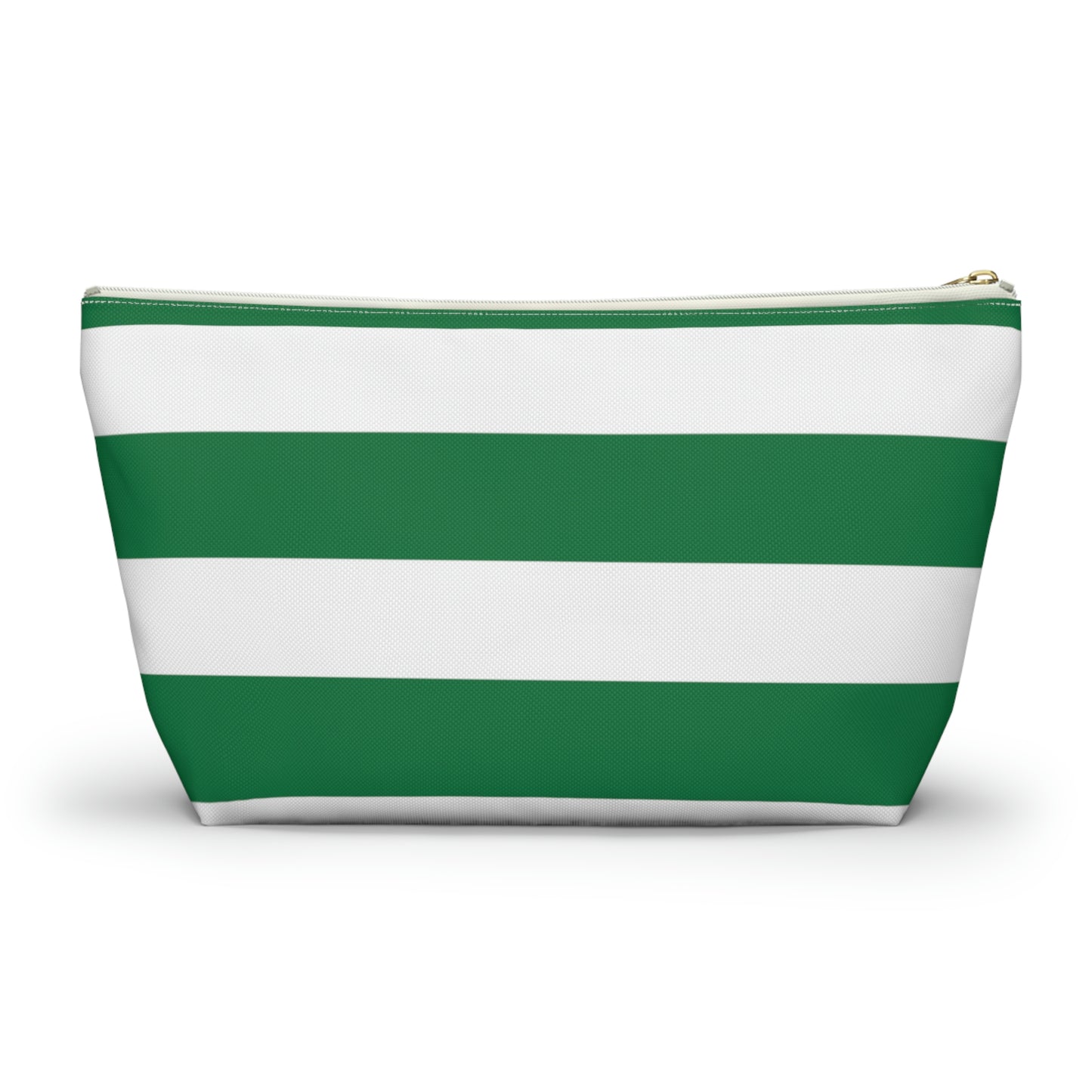 Big Bottom Zipper Pouch - Kelly Green/White Stripes