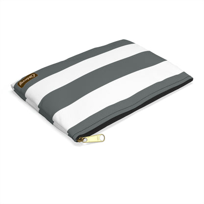 Flat Zipper Pouch - Charcoal Gray/White Stripes