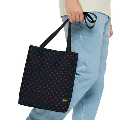 Lightweight Tote Bag - Red Hearts on Navy