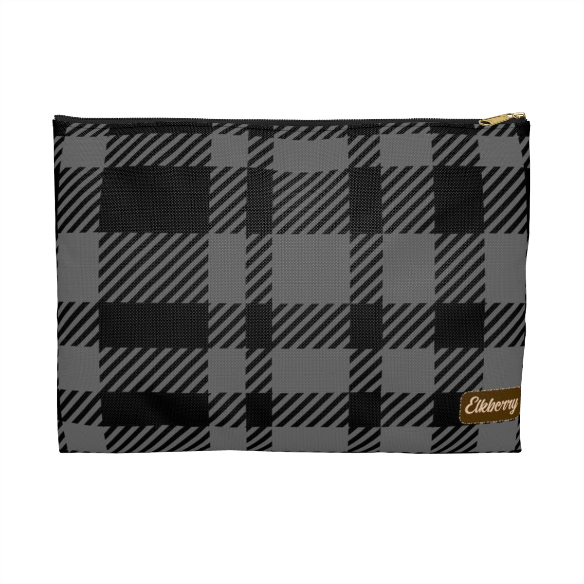 Flat Zipper Pouch - Gray Buffalo Check, Gray Plaid