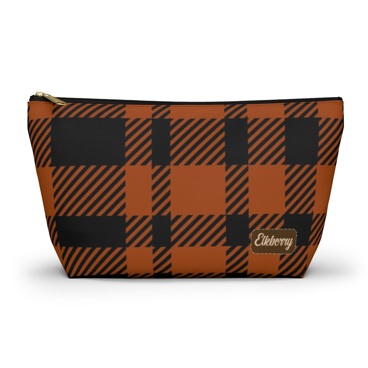 Big Bottom Zipper Pouch - Orange Buffalo Check, Orange Plaid