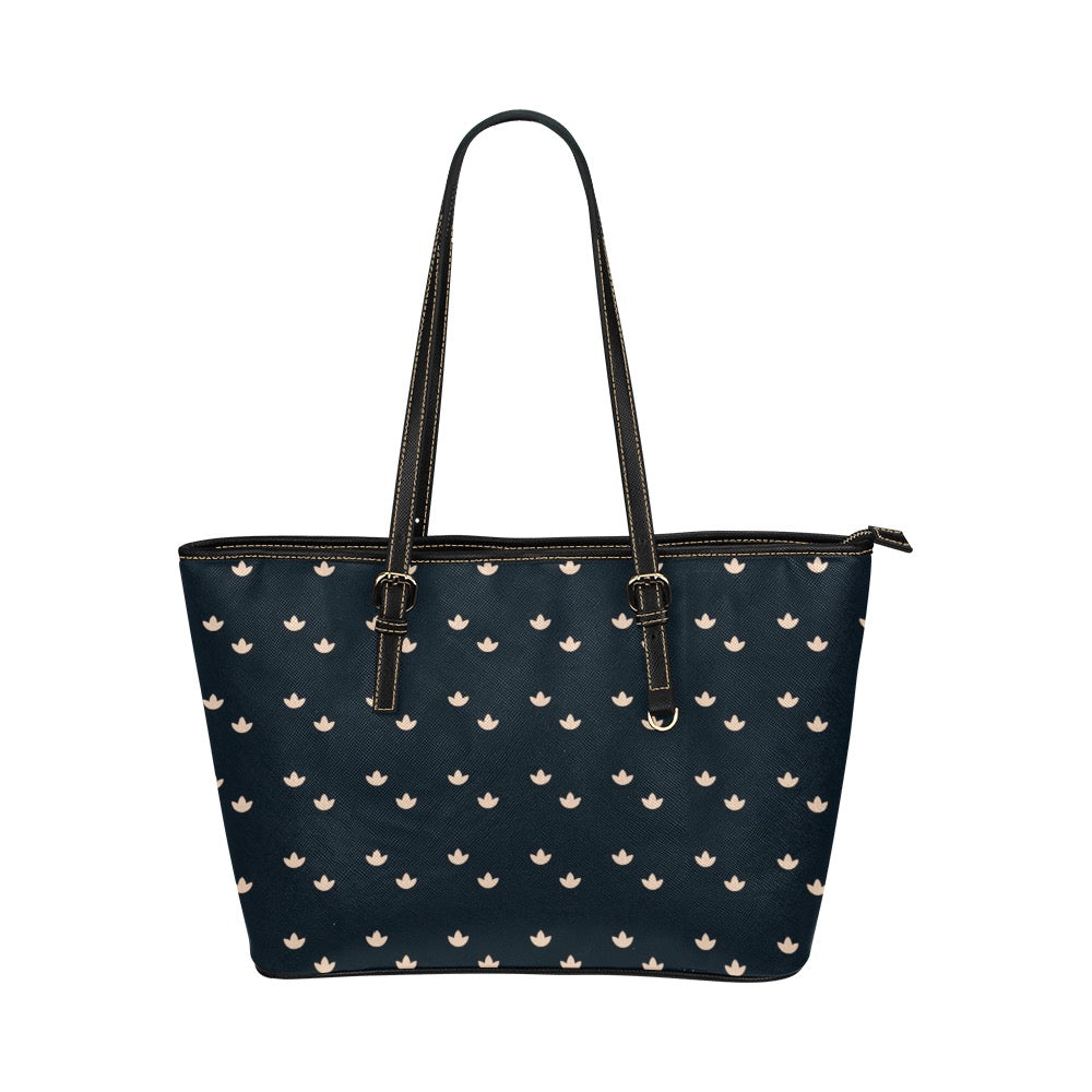 Lotus - Navy Vegan Leather Zipper Tote Handbag (Small)