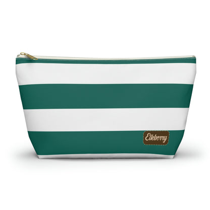 Big Bottom Zipper Pouch - Turquoise/White Stripes