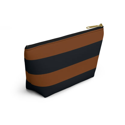 Big Bottom Zipper Pouch - Pumpkin/Navy Stripes