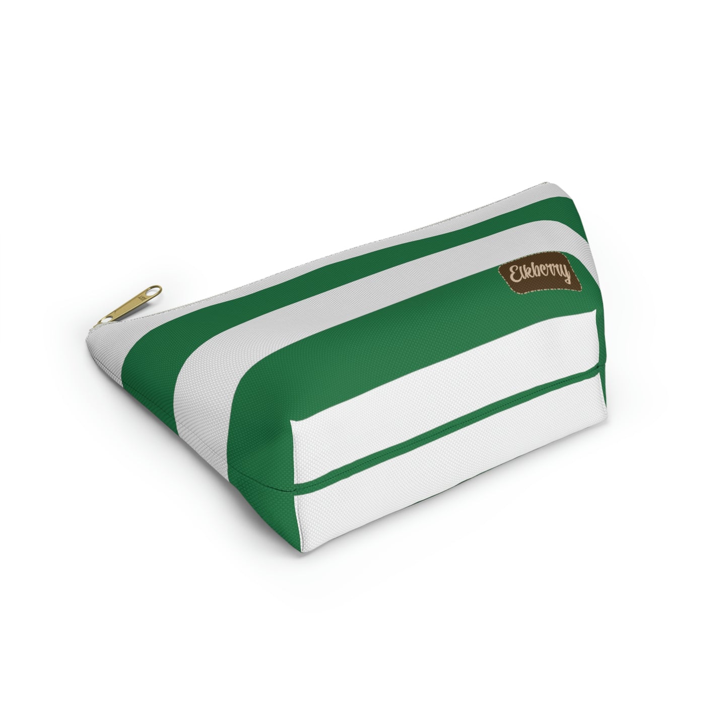 Big Bottom Zipper Pouch - Kelly Green/White Stripes