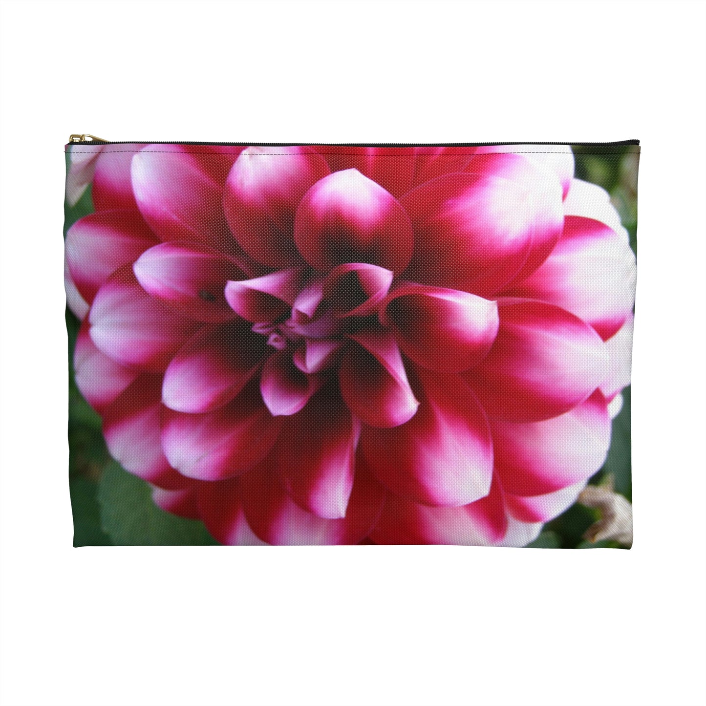 Flat Zipper Pouch - Pink & White Dahlia