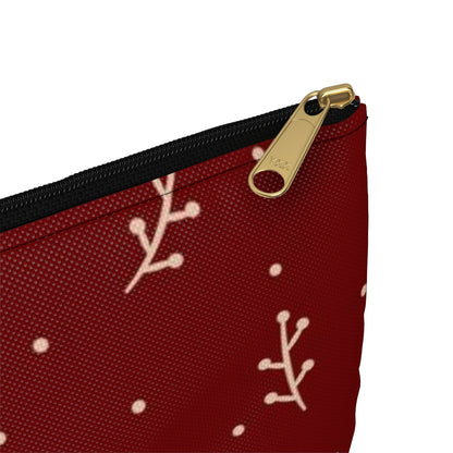 Flat Zipper Pouch - Cream Berry Branches on Berry Background