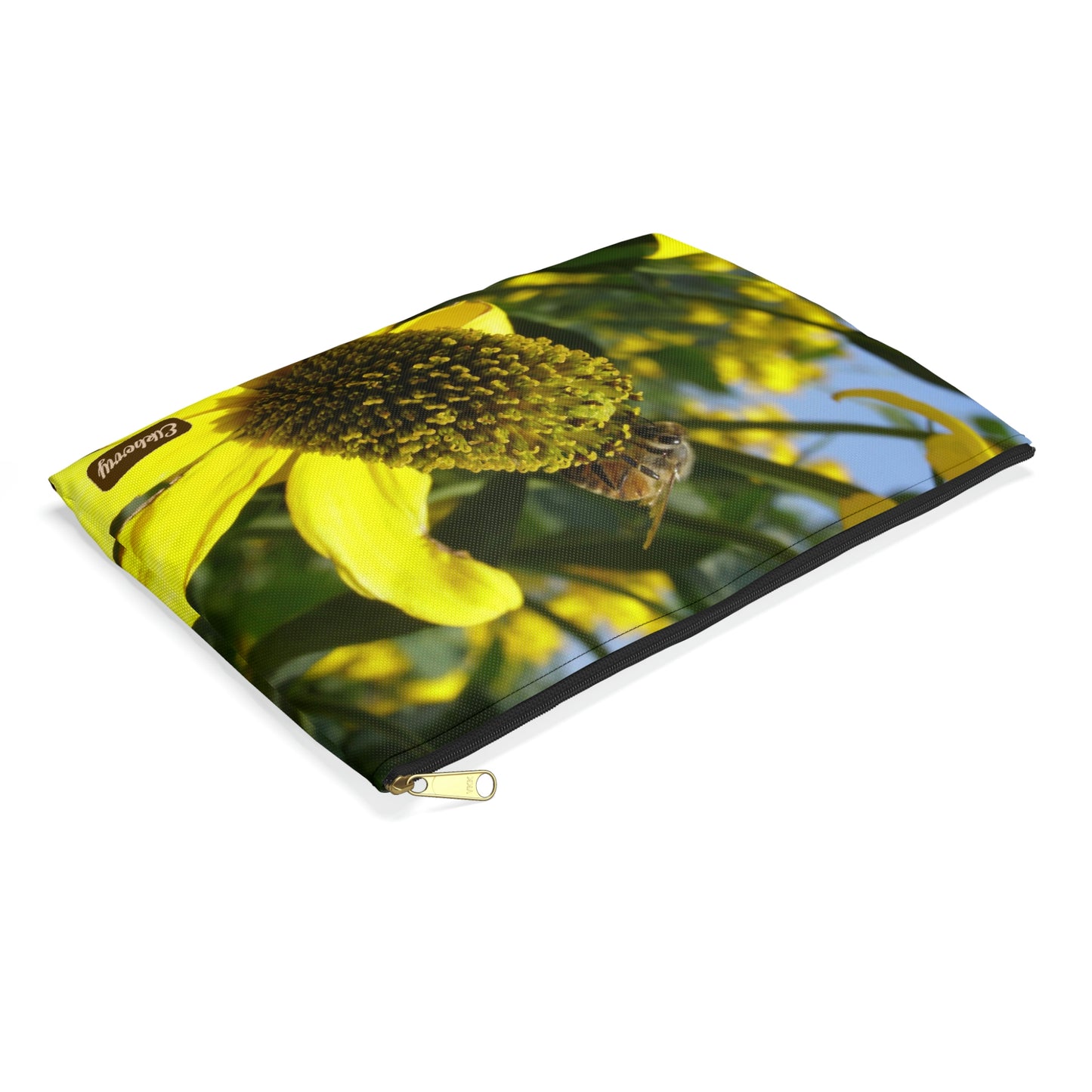 Flat Zipper Pouch - Bee on Yellow Coneflower