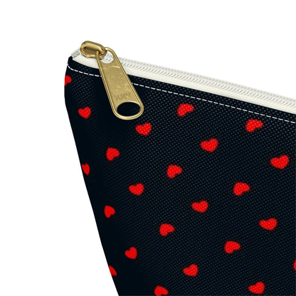 Big Bottom Zipper Pouch - Hearts on Navy